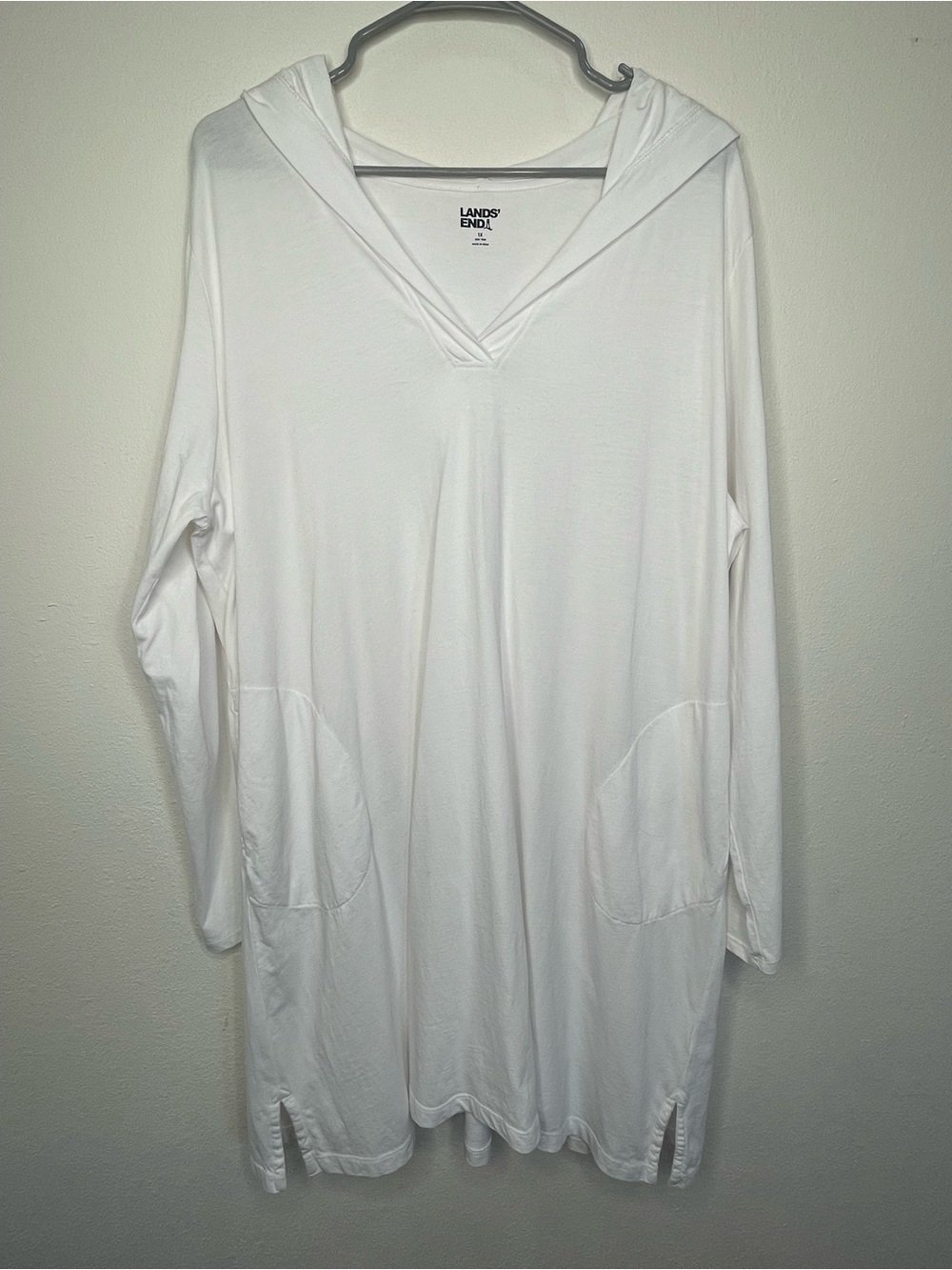 Lands' End Women's Swimsuit 1X V-Neck Cover-Up Dress White